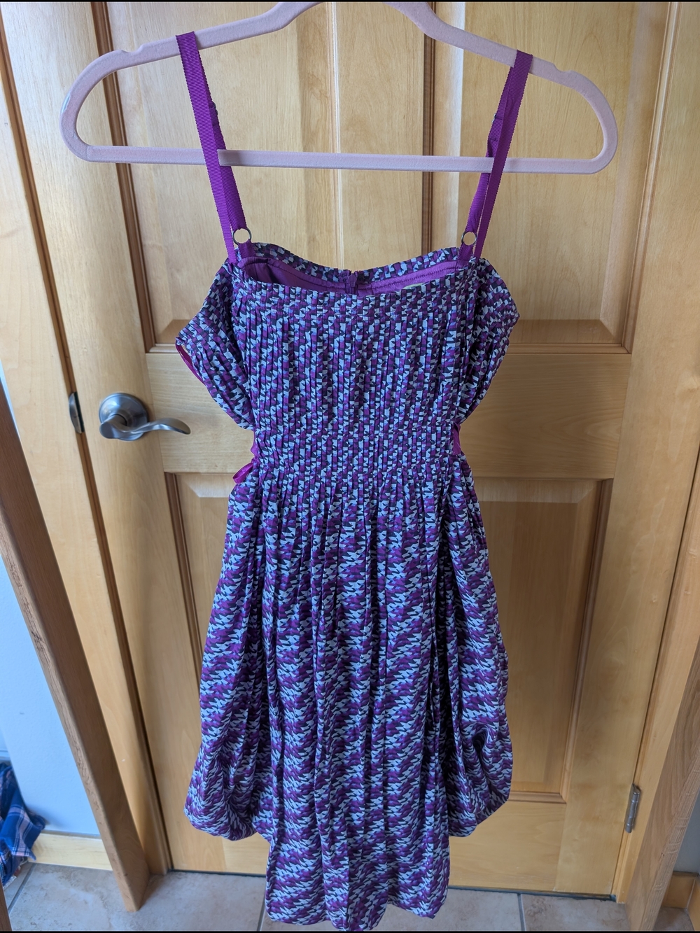 Gianni Bini Purple Patterned Smocked Mini Dress with Adjustable Straps